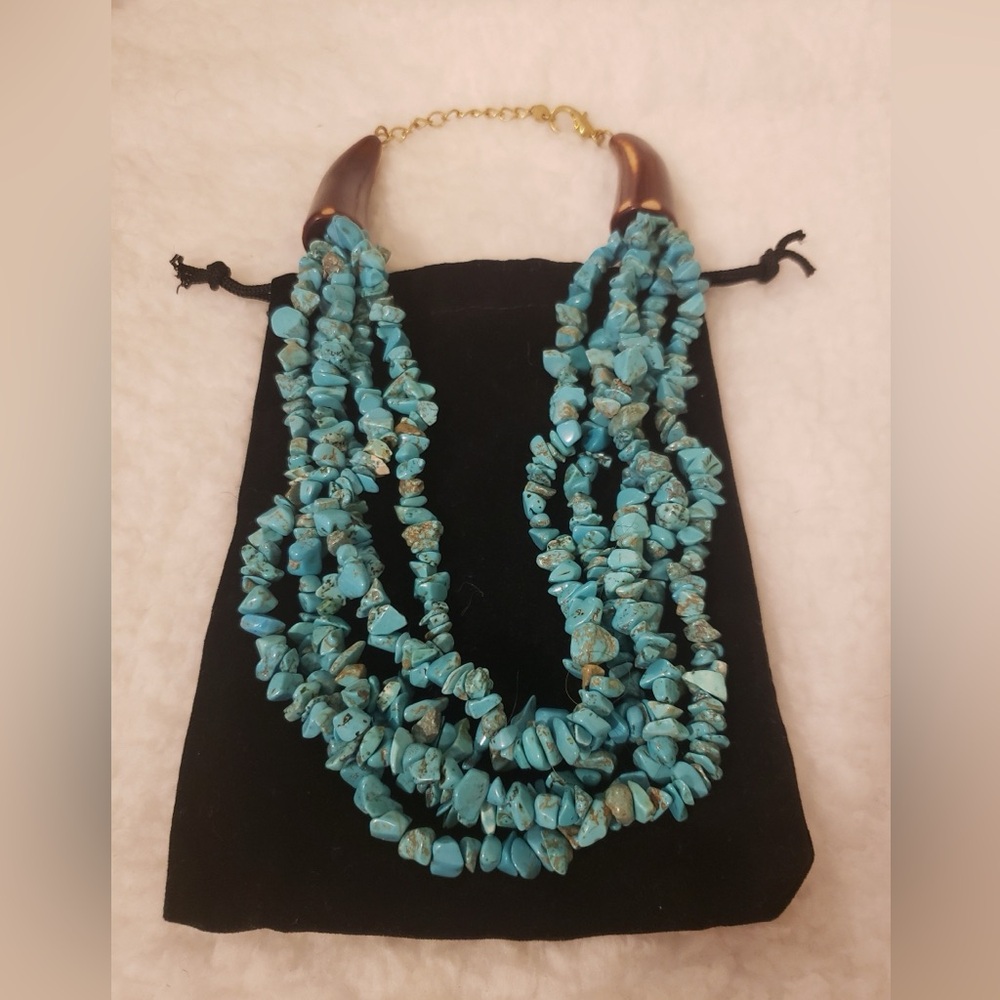 Turquoise Blue Shell Necklace! Never Worn with Black Velvet Bag